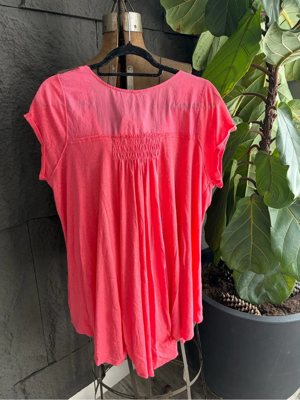 Free People Coral Button-Front V-Neck Blouse